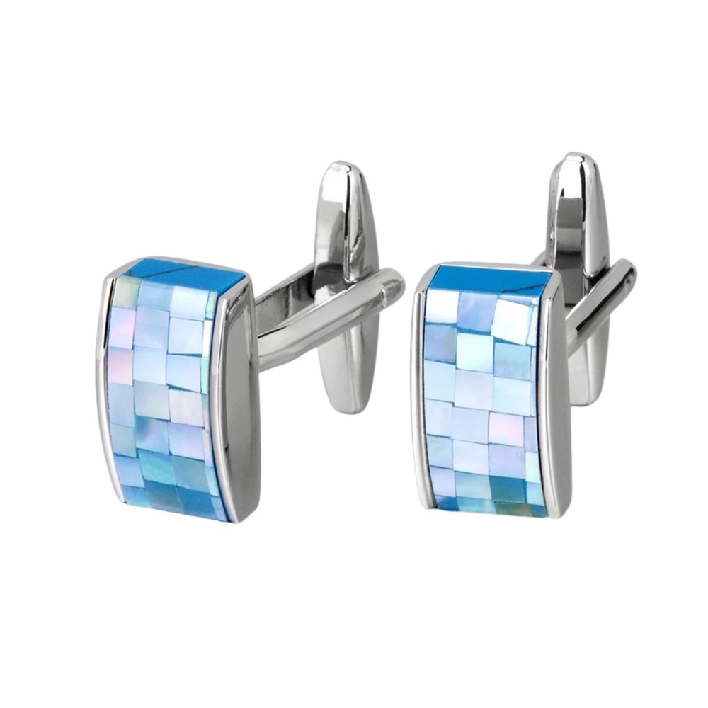Elegant Blue Mother of Pearl Mosaic Cufflinks